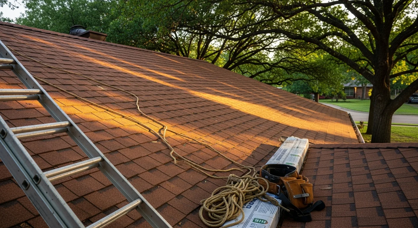 Professional roofer installing new residential roof