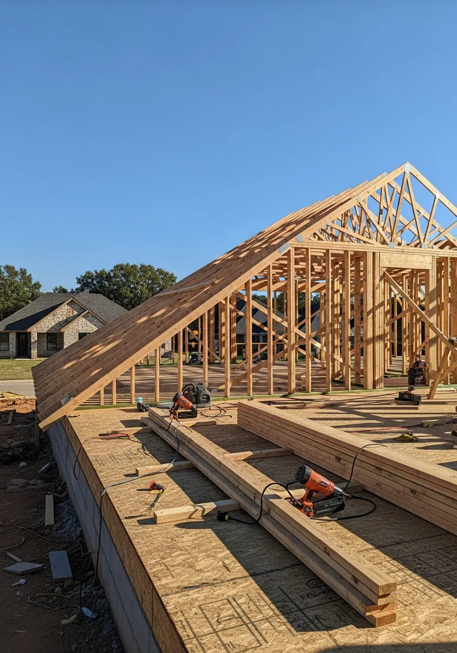 Moore contractor team completing work on a new residential construction project showing professional framing and finishing.