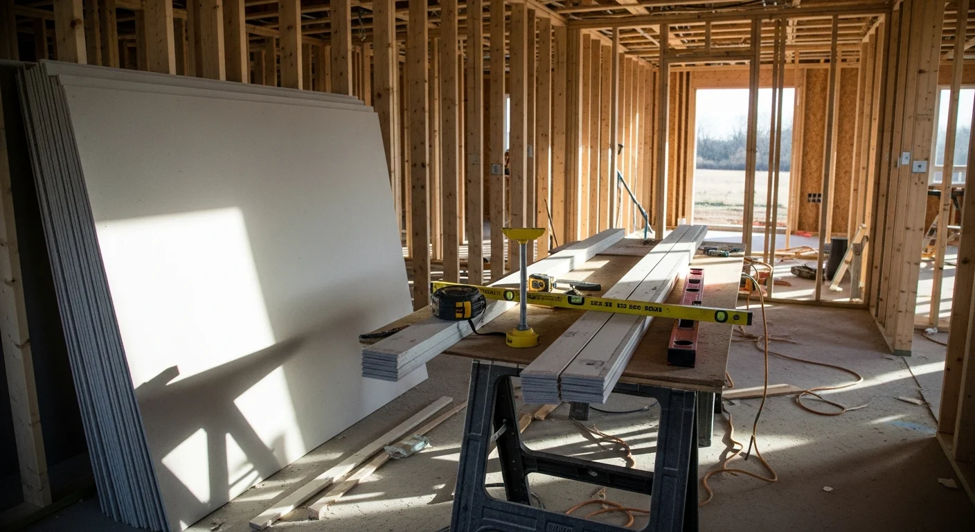 A Newcastle home mid-construction remodel showing framed room addition and exposed structural work. ScissorTail Roofing & Construction crew on site managing the build phase.